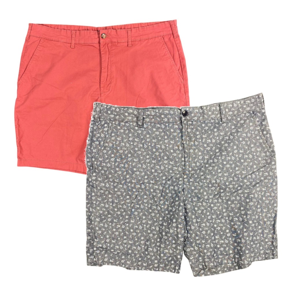 IZOD Saltwater Stretch Chino Shorts Mens 38 Coral Pink Blue Floral Bundle 2 Pack